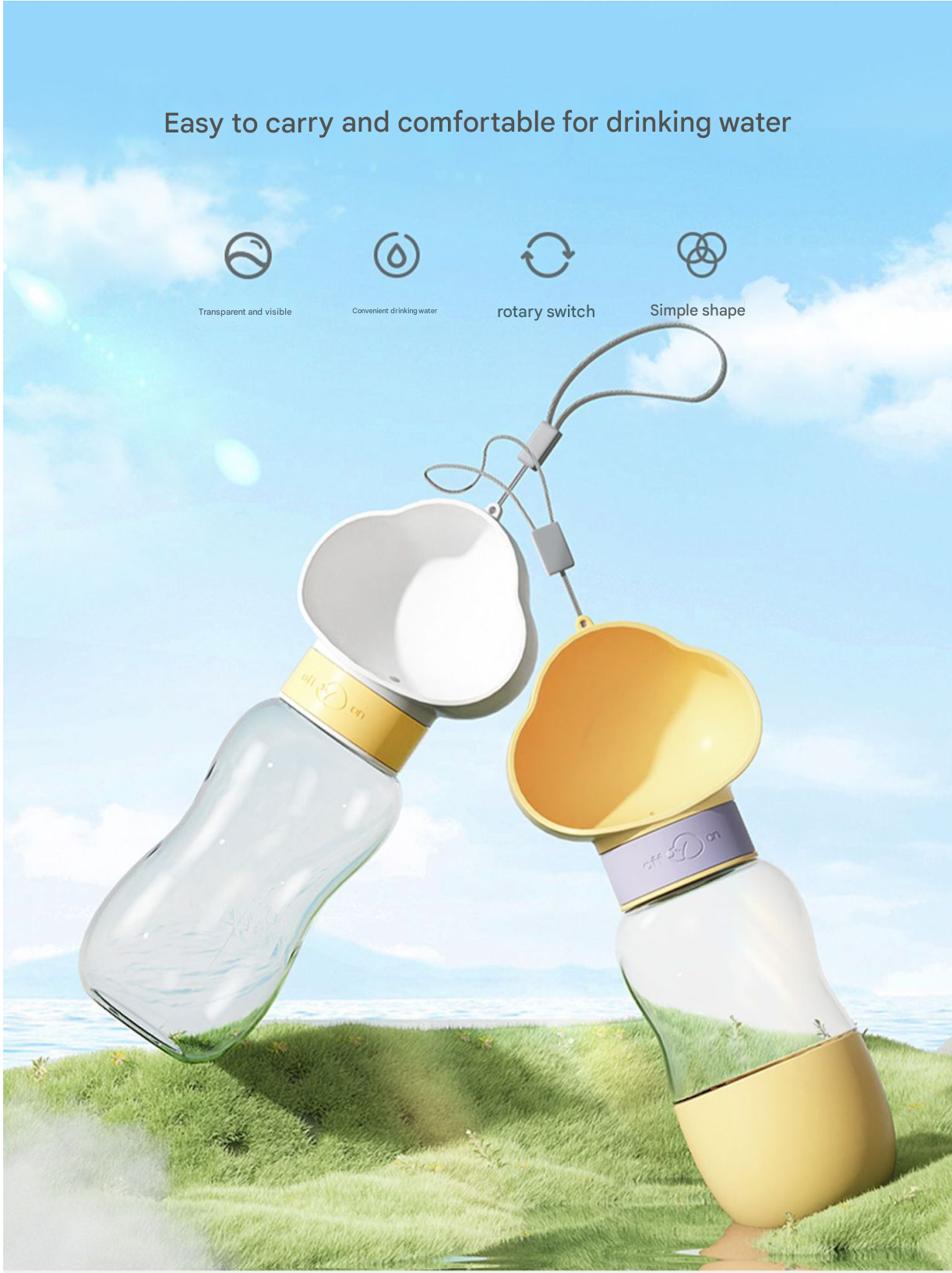 Purple 350ml Portable Dog Water Bottle  - Leak-Proof Pet Travel Water Dispenser, Cloud-Shaped Drinking Bowl, Twist-to-Dispense Design, BPA-Free HIPS/PET Material for Walking Hiking Travel
