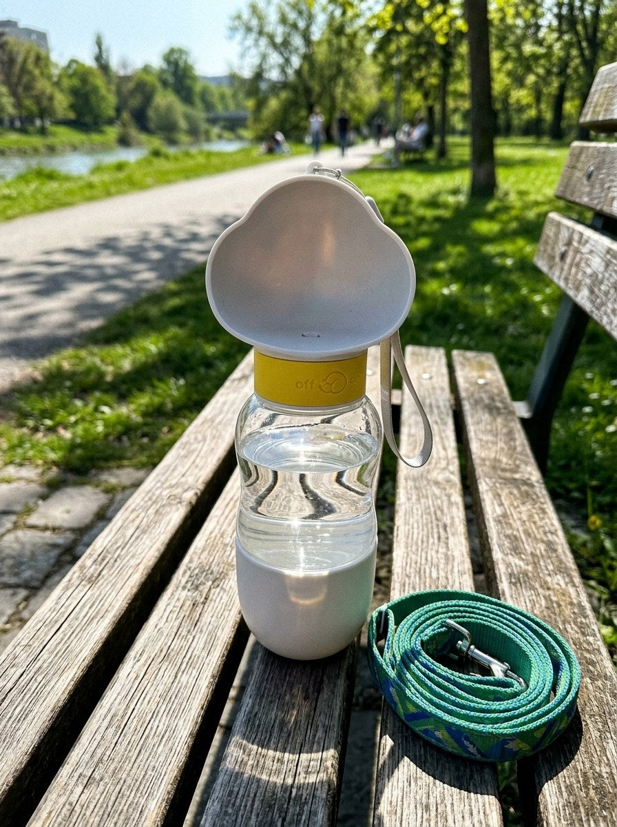 White 2-in-1 on river walk bench